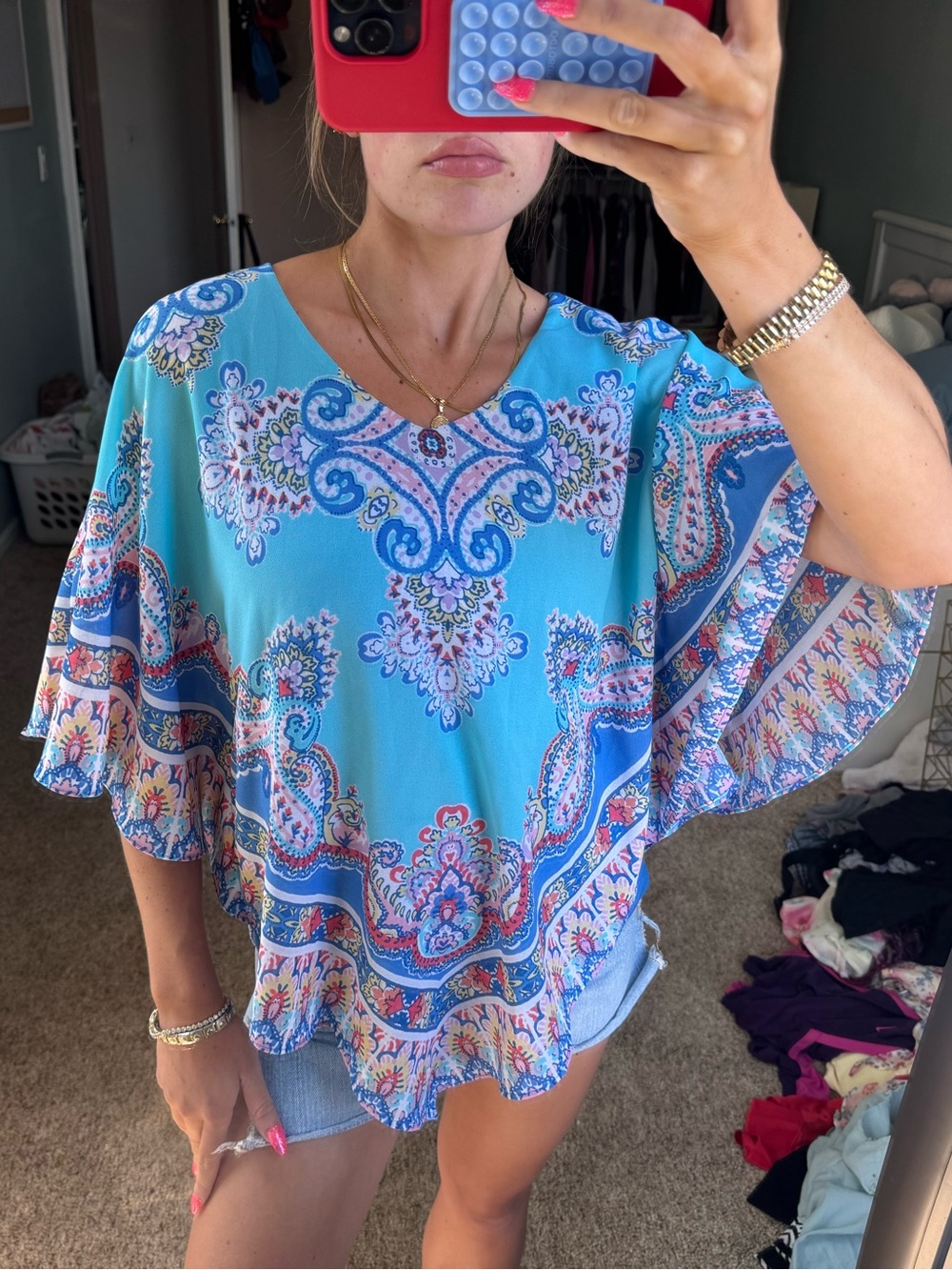 Ruby Rd. Sky Blue Paisley Flutter Sleeve Tunic